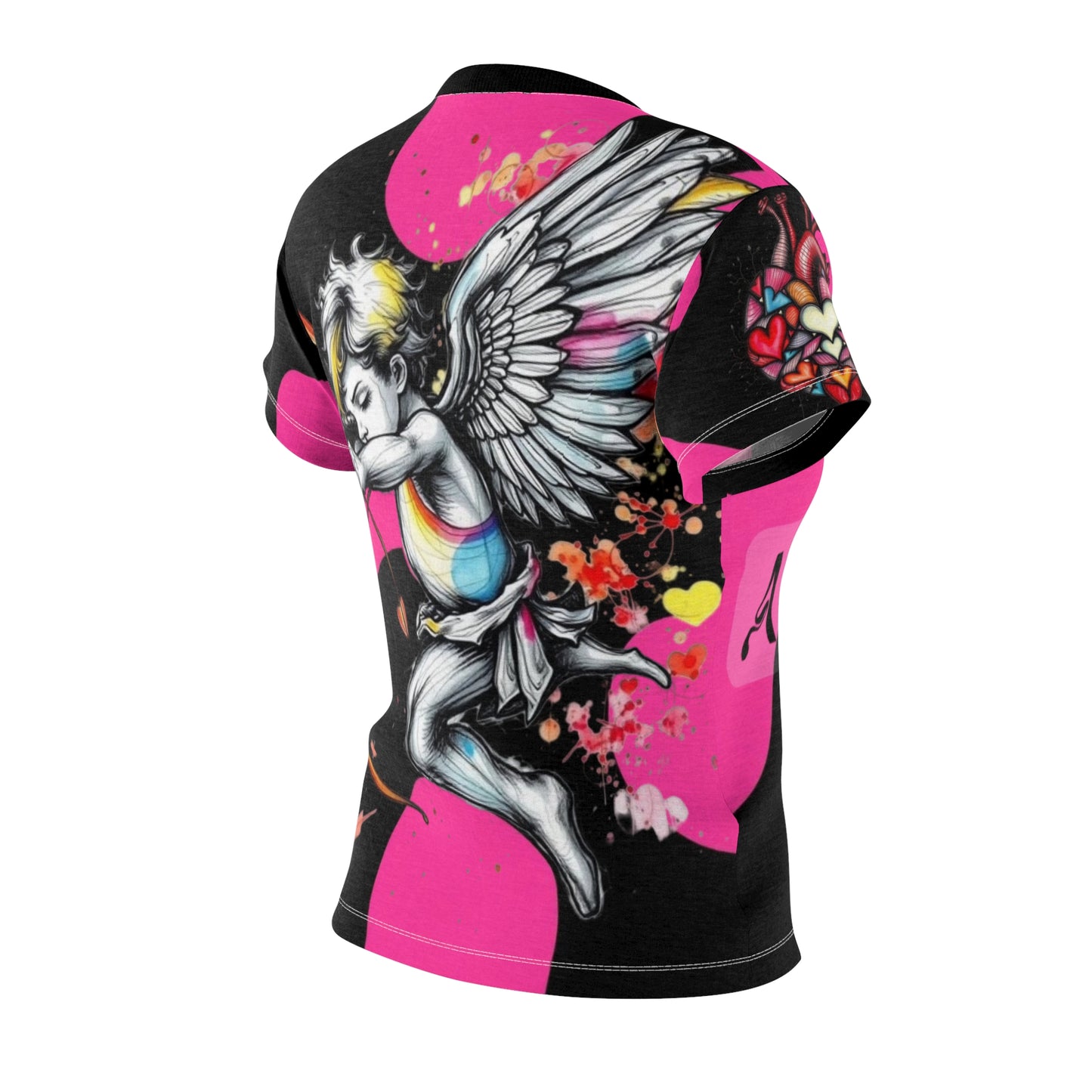 Cupid Women's Cut & Sew Tee — Bold Pink Polka Dot Graphic Top