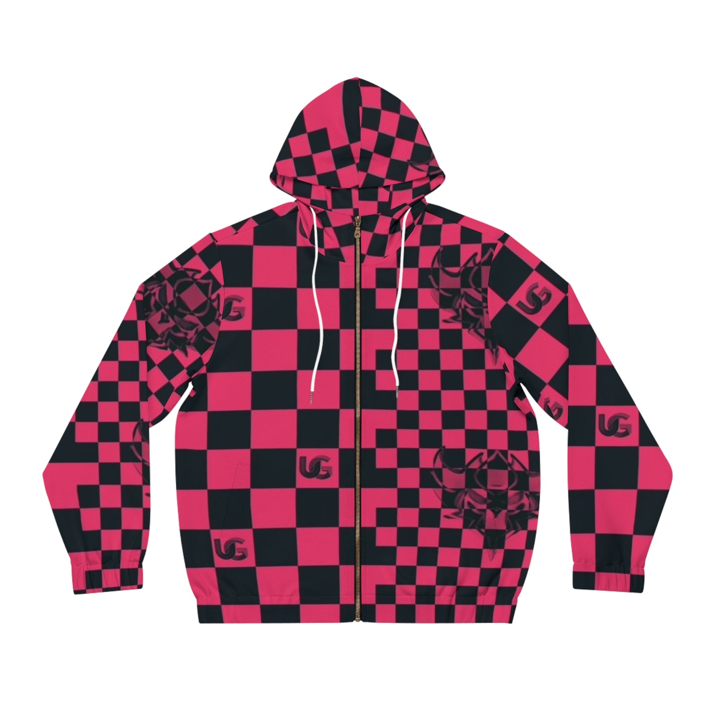 Red & Black Ungodly Checkerboard Full-Zip Hoodie — Retro Skate Streetwear