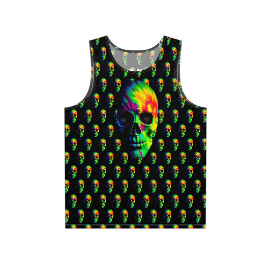 "Ungodly Tie Dye Skulls" Men's AOP Skull Tank Top - Vibrant Streetwear, Summer Essential, Festival Outfit, Gothic Style, Party Wear