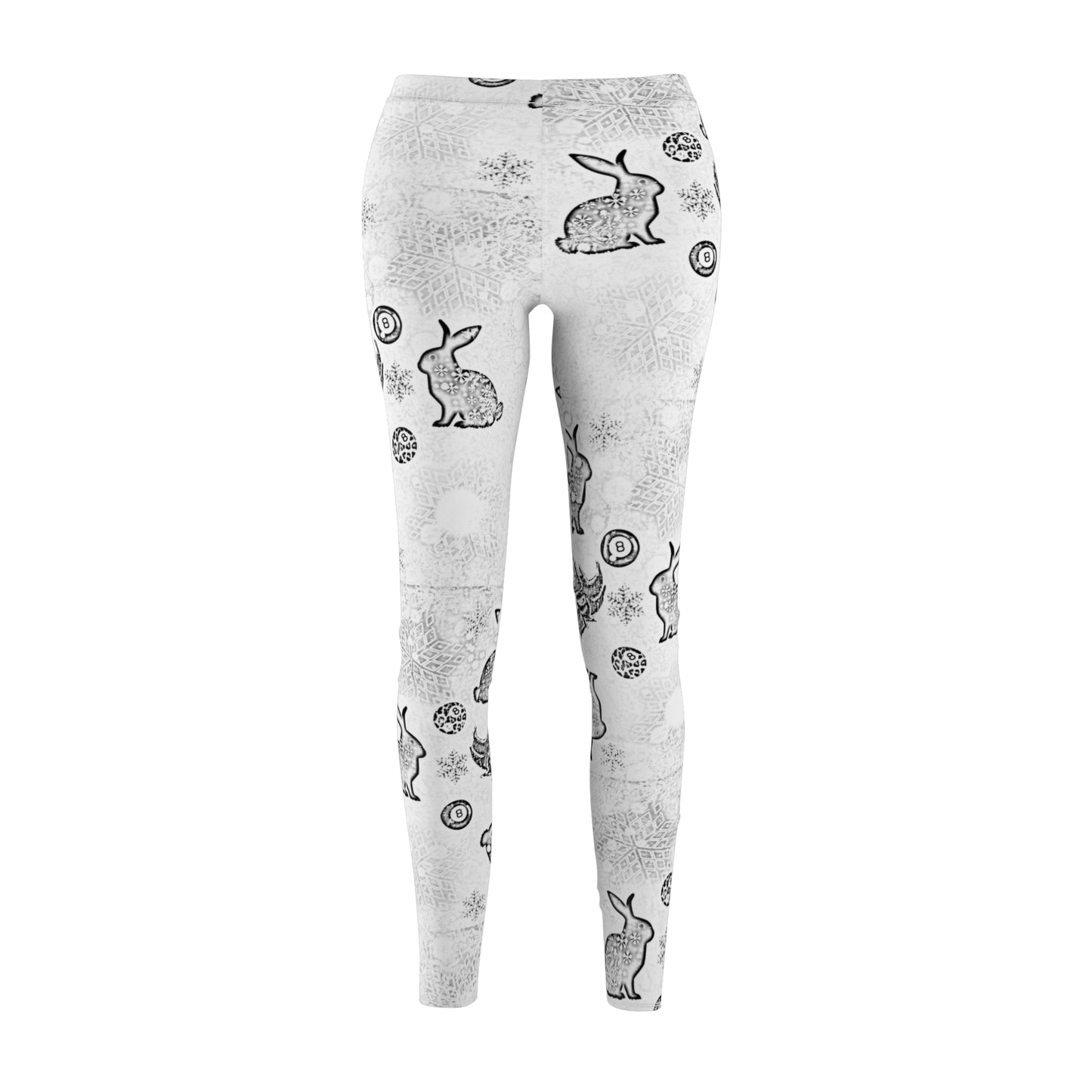 Snow Bunny Pattern Leggings — Women's Spring Floral & Bunny Printed Leggings