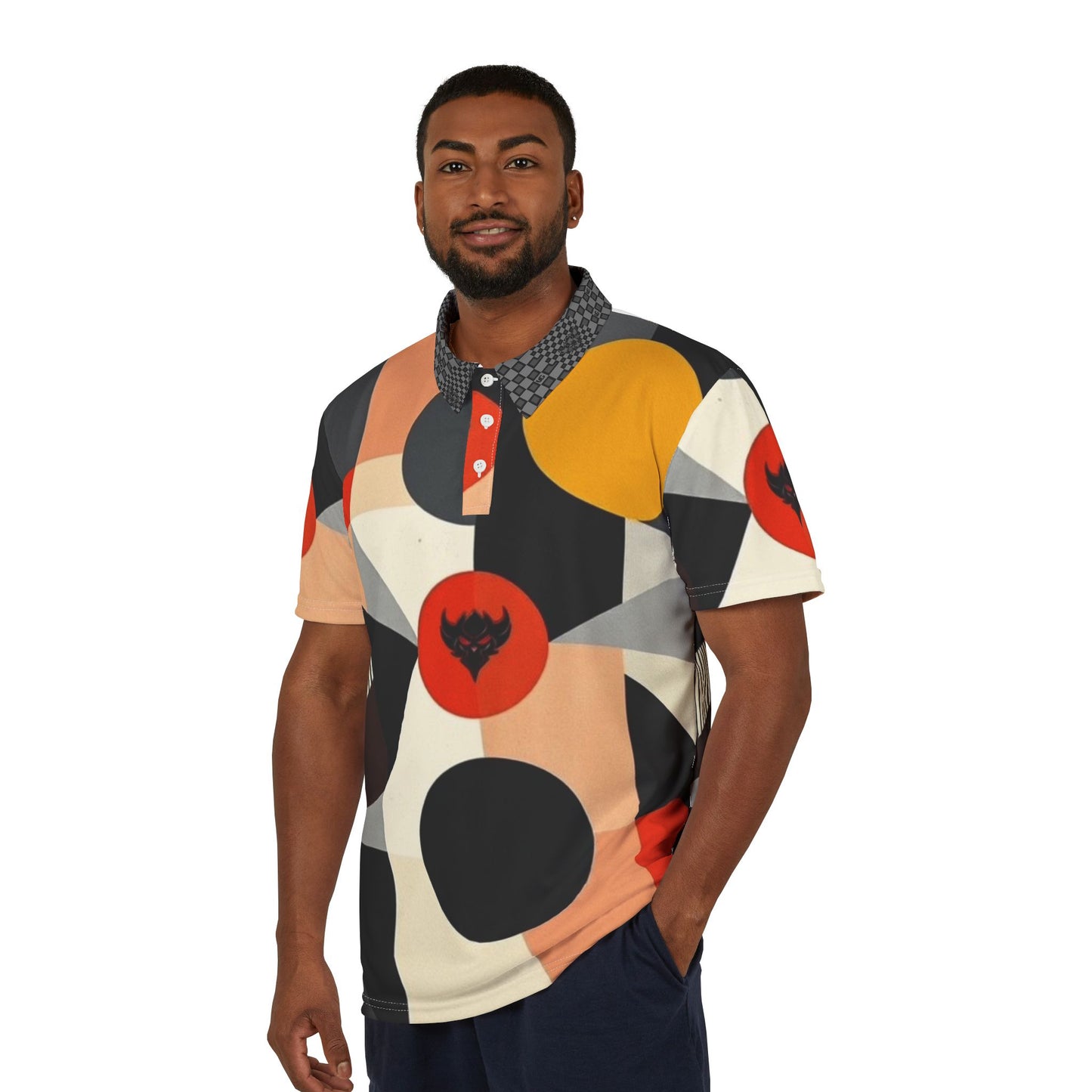 Abstract Geometric Polo Shirt —Ungodly Apparel Logo Retro Mid-Century Pattern