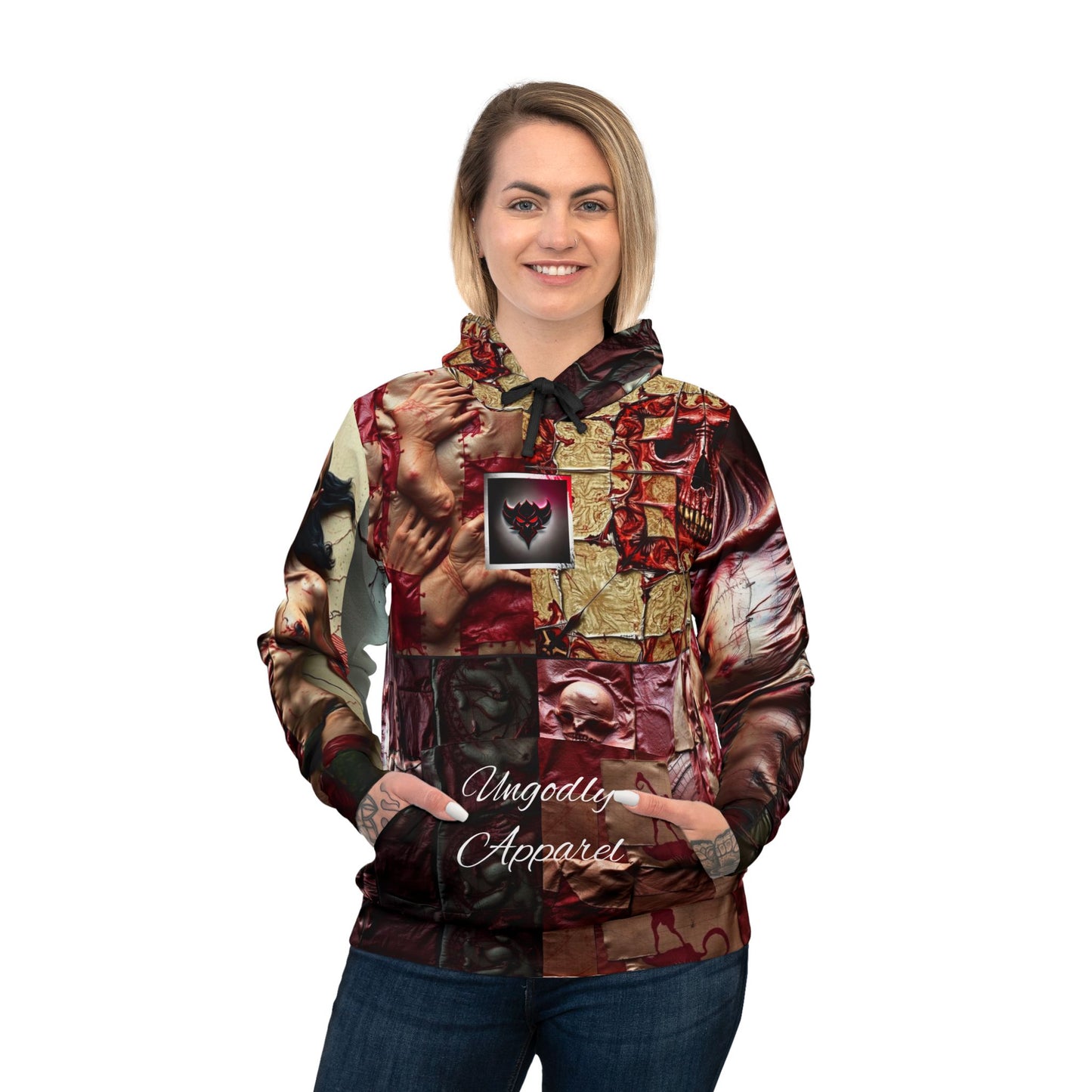 "Ungodly Skin" Ed Gein Inspired, Edgy Art Athletic Hoodie, Unique Graphic Sweatshirt, Streetwear Gift, Alternative Fashion, Unisex Hoodie for Creative Souls