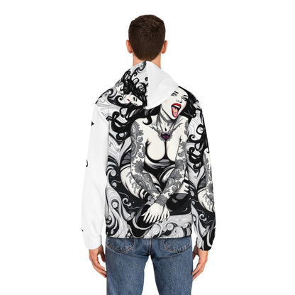 "Rolling" Gothic Mermaid Full-Zip Hoodie - Edgy Tattoo Design for Men/Unisex