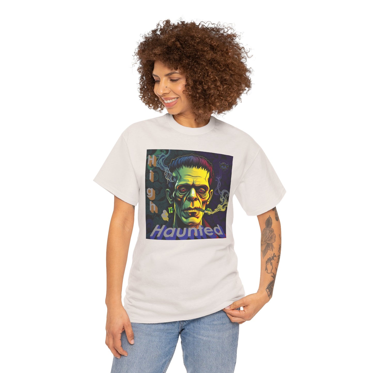 "High and Haunted" Frankenstein Tee, Unisex Graphic Shirt, Halloween Apparel, Spooky Gift, Horror Movie Merchandise, Party Outfit