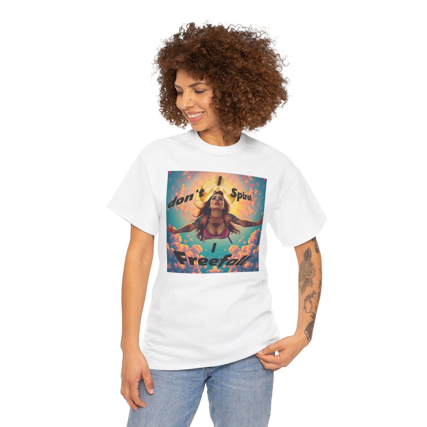 Unisex Heavy Cotton Tee - 'I Don't Spiral, I Freefall' Inspirational Graphic Tee