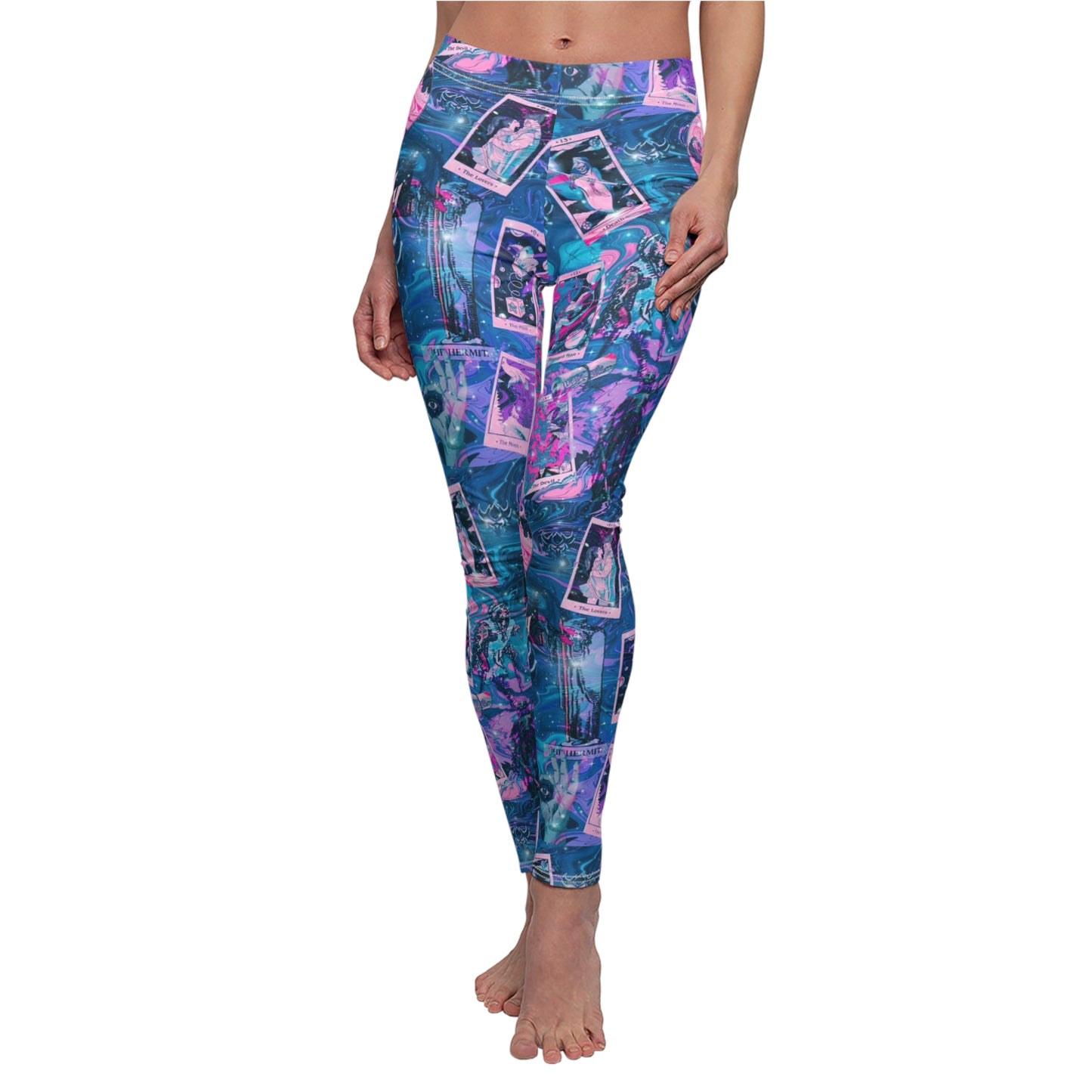 Mystic Tarot Photo Collage Leggings — Women's Vibrant Blue & Pink