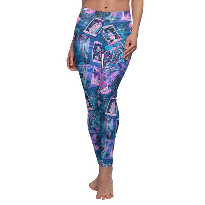 Mystic Tarot Photo Collage Leggings — Women's Vibrant Blue & Pink