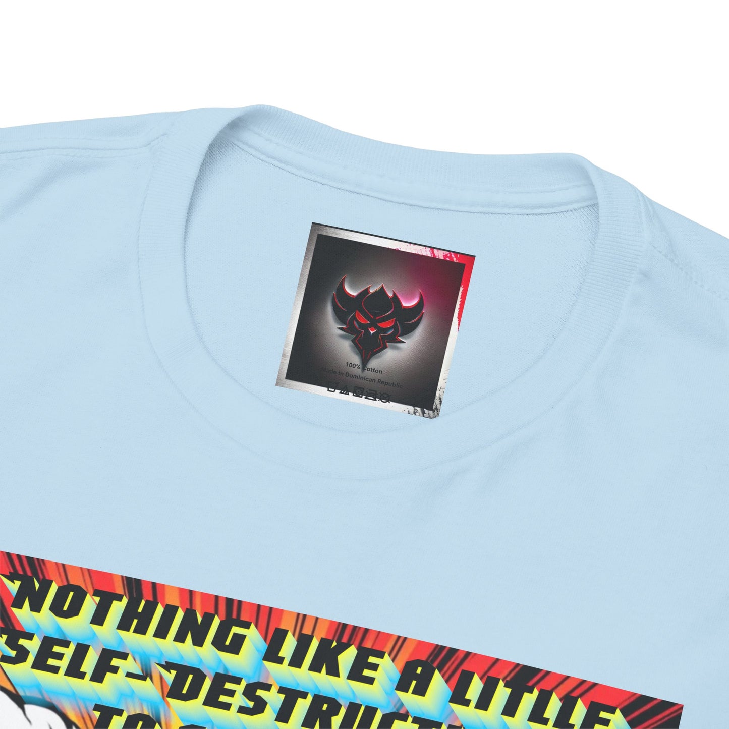 Comic Hero "Nothing Like a Little Self-Destruction to Start the Day" Unisex Heavy Cotton Tee