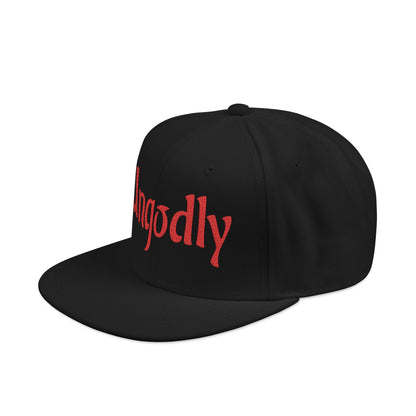 Snapback Hat — Red Embroidered 'Ungodly' Gothic Script
