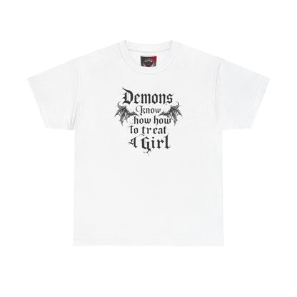 "Demons Know How to Treat a Girl" Gothic Graphic Tee for Dark Souls Enthusiasts, Unisex Heavy Cotton T-Shirt, Perfect for Halloween, Music Festivals, Casual Wear, [...]