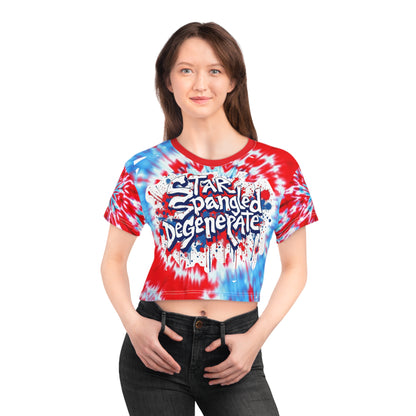 Patriotic Crop Tee, Summer Festival Top, Tie-Dye Shirt, 4th of July Fashion, Casual Streetwear, Fun Party Tee