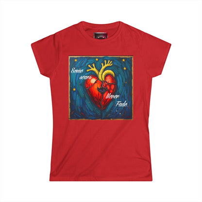 Inspirational Women's Softstyle Tee - "Some Scars Never Fade" Heart Design