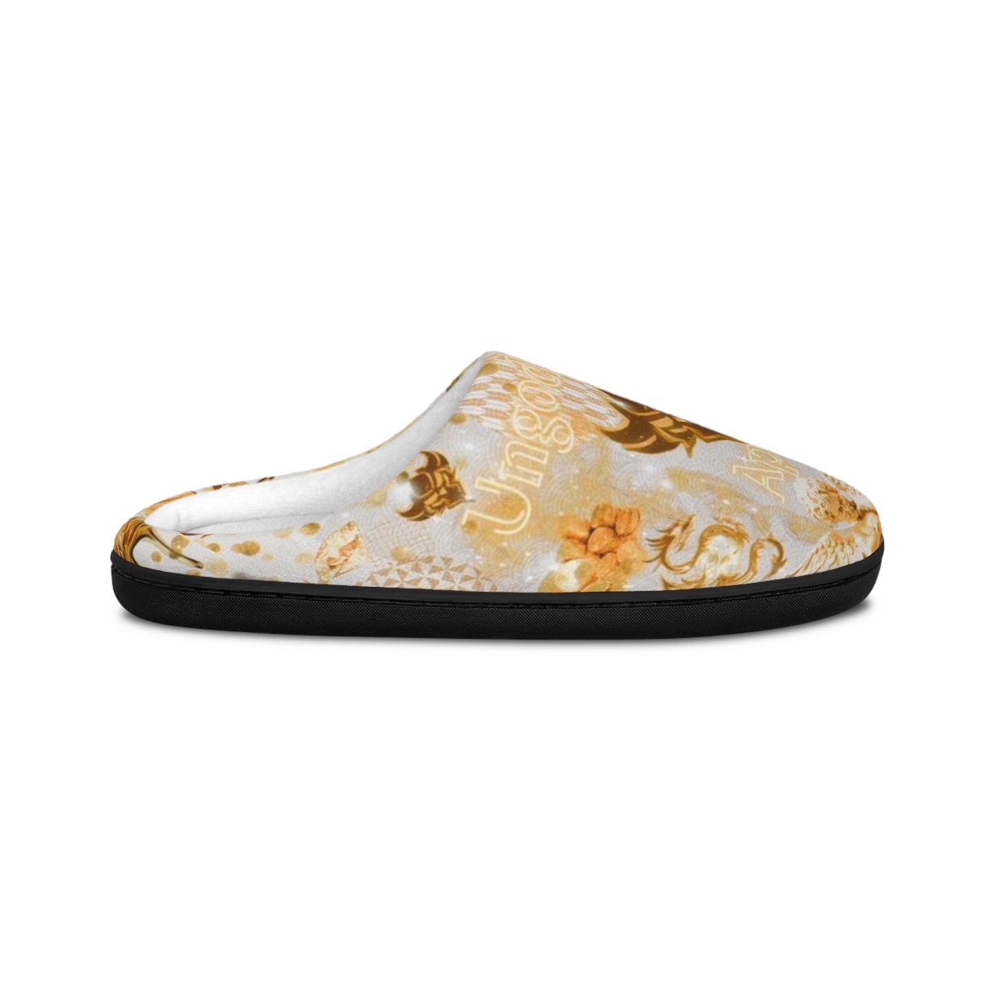 "Ungodly Gold" Men's Indoor Slippers — Vintage Gold Floral Pattern