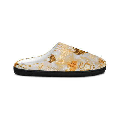 "Ungodly Gold" Men's Indoor Slippers — Vintage Gold Floral Pattern