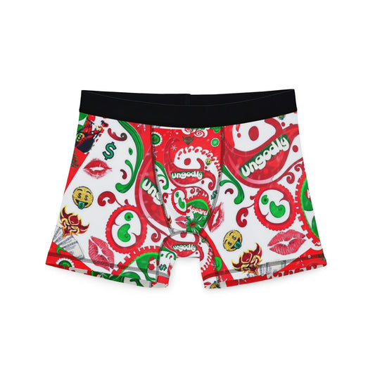 Christmas Paisley Boxer Shorts — Red & Green Holiday Print ("ungodly")