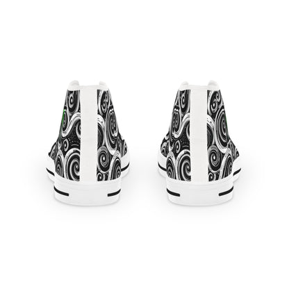 High-Top Sneakers — Black & White Swirl Pattern with Green Ungodly Apparel Logo Accent