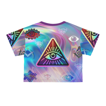 Illuminati Crop Tee — Mystical Holographic Graphic Top