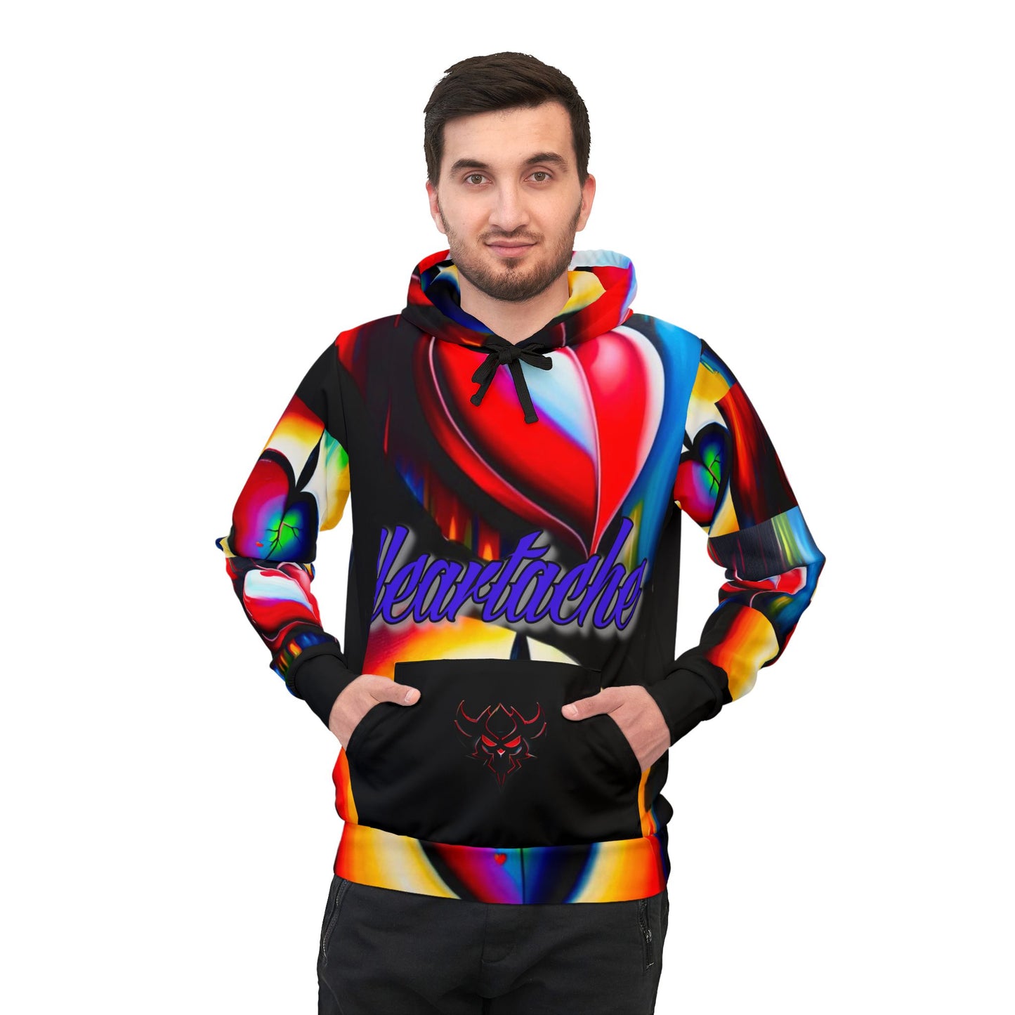 "Heartache: Love's Invisible Scar" Athletic Hoodie - Colorful Heart Design - Perfect for Valentine's Day and Fitness Lovers