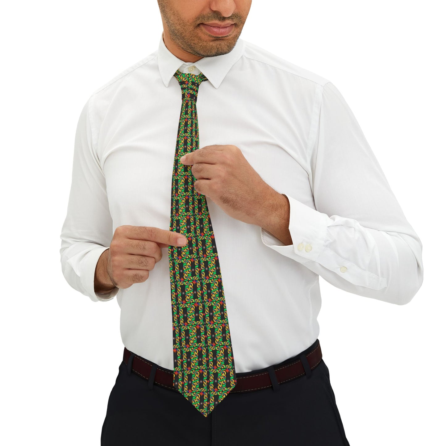 Ungodly Pattern Green Plaid Holiday Necktie – Classic Christmas Pattern Tie