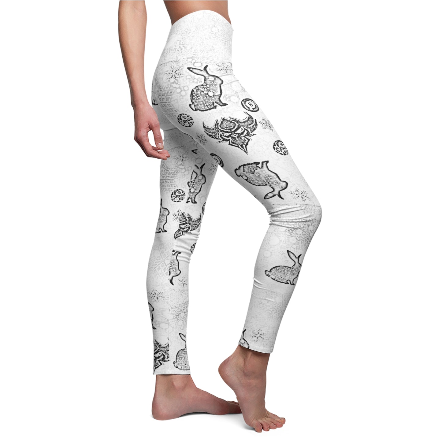 Snow Bunny Pattern Leggings — Women's Spring Floral & Bunny Printed Leggings