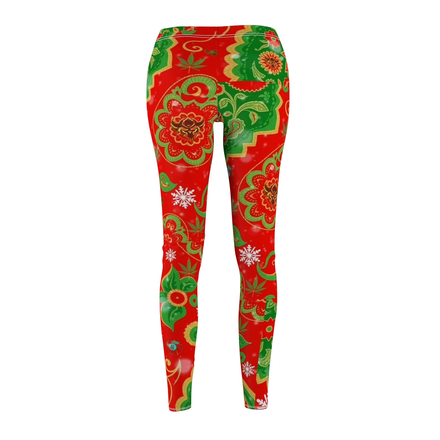 Festive Floral Paisley Ungodly Christmas Trees Leggings — Red & Green Holiday Print