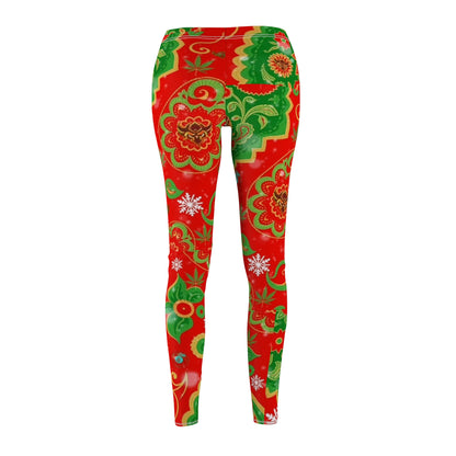 Festive Floral Paisley Ungodly Christmas Trees Leggings — Red & Green Holiday Print