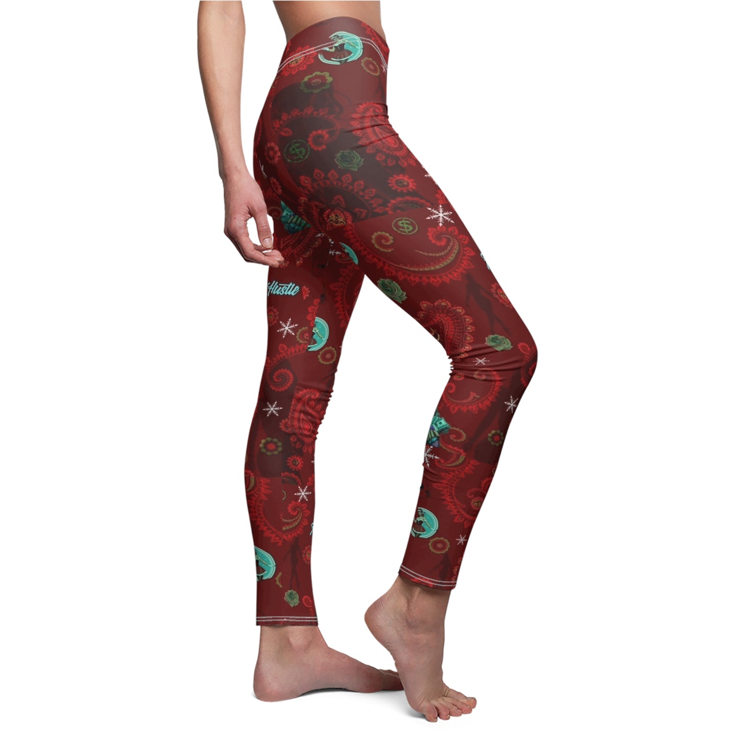 Holiday Paisley Leggings — Festive Red Christmas Patterned Women's Leggings
