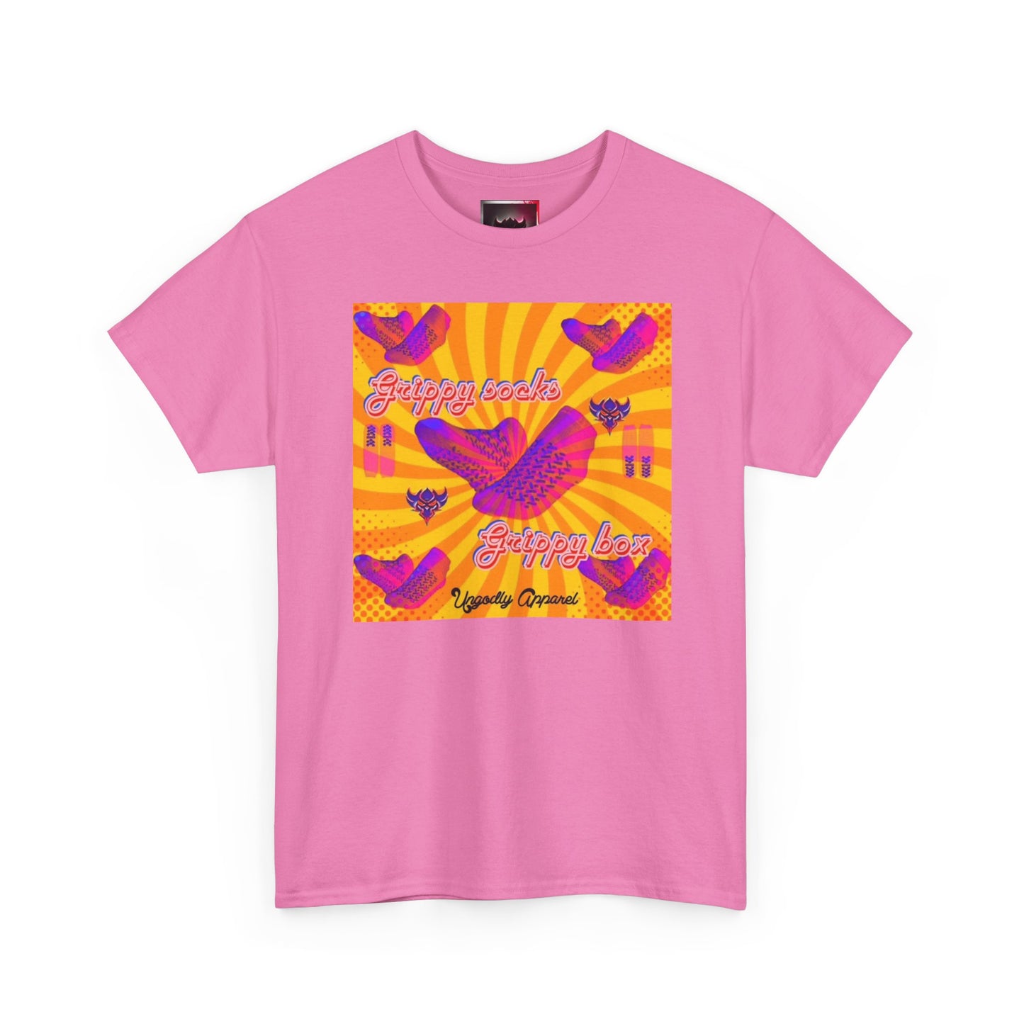 Graphic Tee — "Grippy Socks Grippy Box" Retro Heart Pop Art T-Shirt