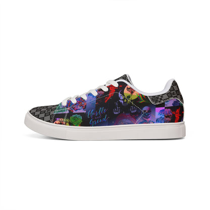 Low-Top Leather Sneakers — Colorful Retro Pop Art Checkered Design