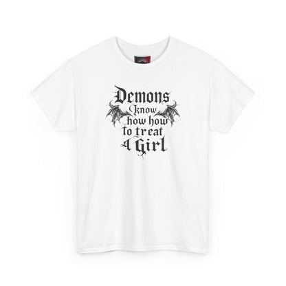 "Demons Know How to Treat a Girl" Gothic Graphic Tee for Dark Souls Enthusiasts, Unisex Heavy Cotton T-Shirt, Perfect for Halloween, Music Festivals, Casual Wear, [...]