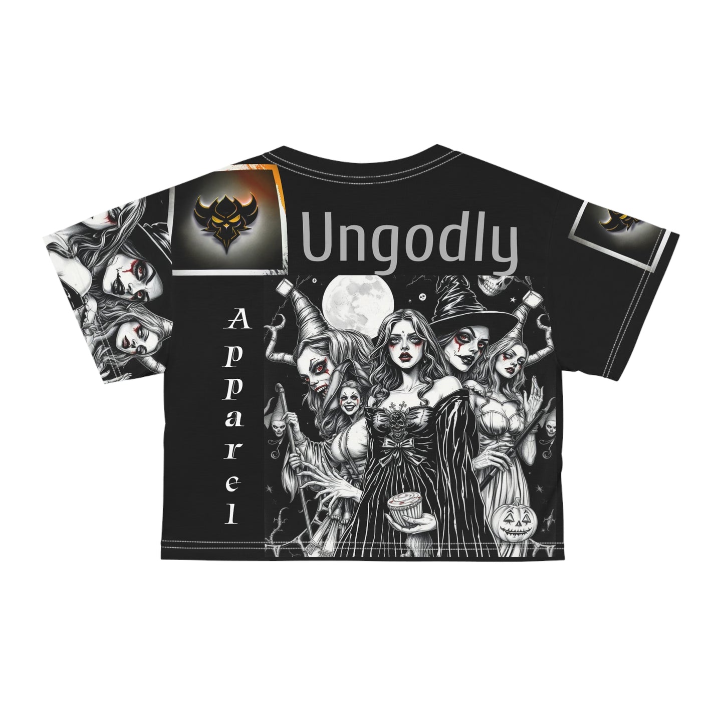 Gothic Crop Tee - Ungodly Design for Alternative Fashion, Halloween Outfit, Edgy Streetwear, Festival Wear, Witchy Style
