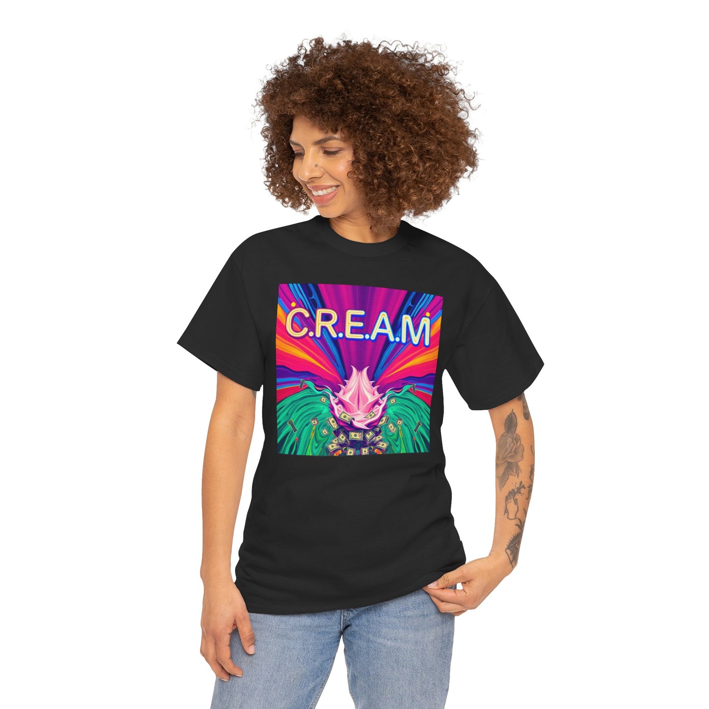 C.R.E.A.M. Unisex Heavy Cotton Tee, Colorful Graphic Shirt, Casual Wear, Music Festival Tee, Gift for Art Lovers