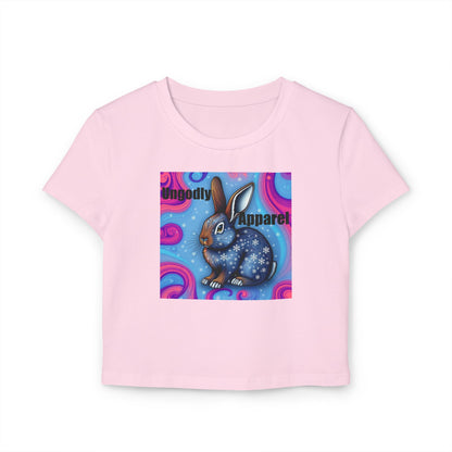 "Snowbunny Cosmic  Baby Tee" - Whimsical Graphic Tee for Women, Summer Outfit, Gift for Animal Lovers, Cute Casual Wear, Festival Top