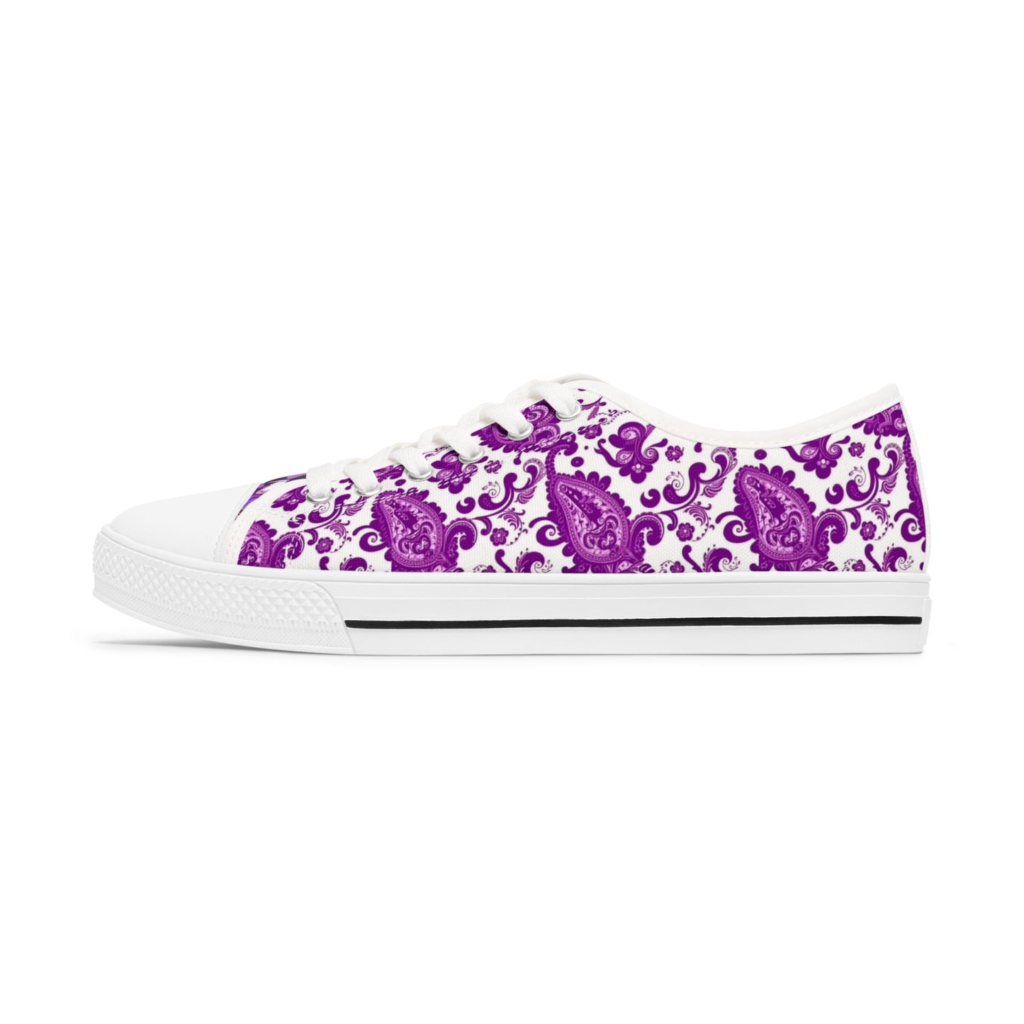 Purple Paisley Low Top Sneakers — Women's Floral Pattern Canvas Shoes
