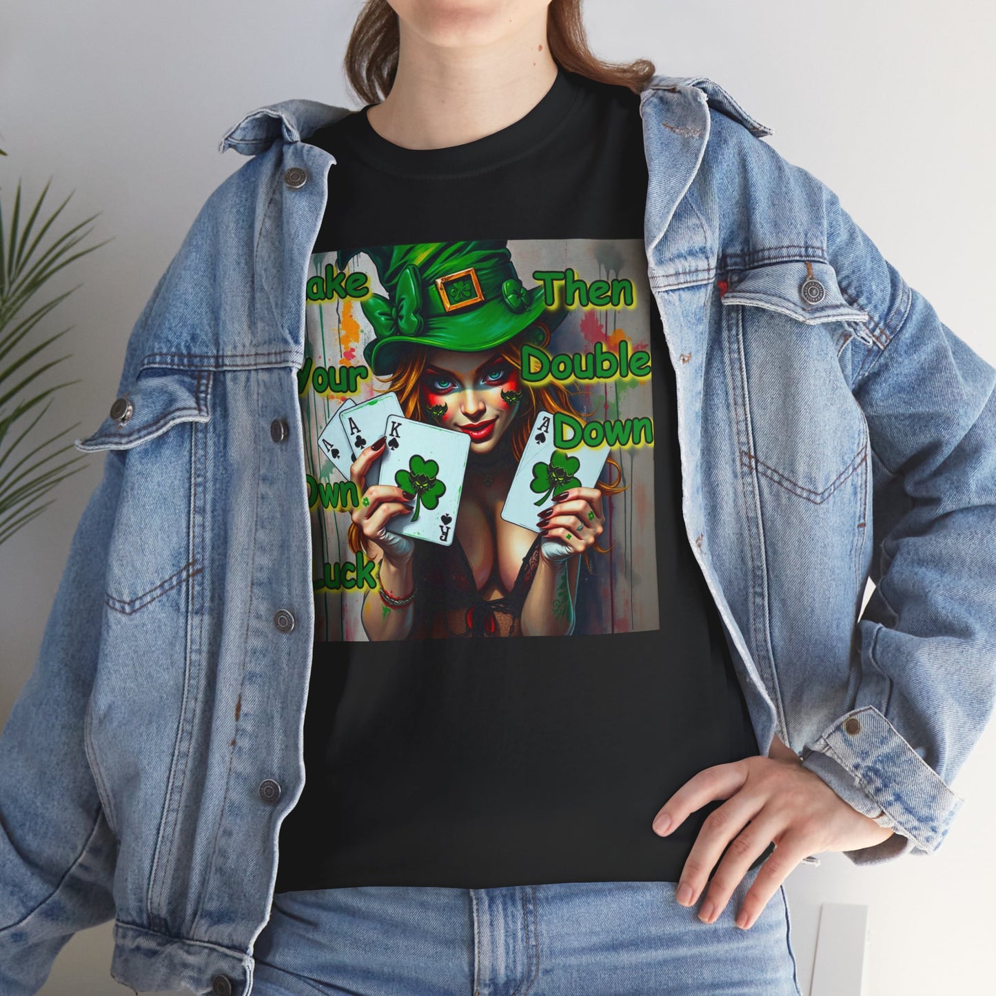 St. Patrick's Day Unisex Heavy Cotton Tee - "Make Your Own Luck Then Double Down" Fun Graphic Tee