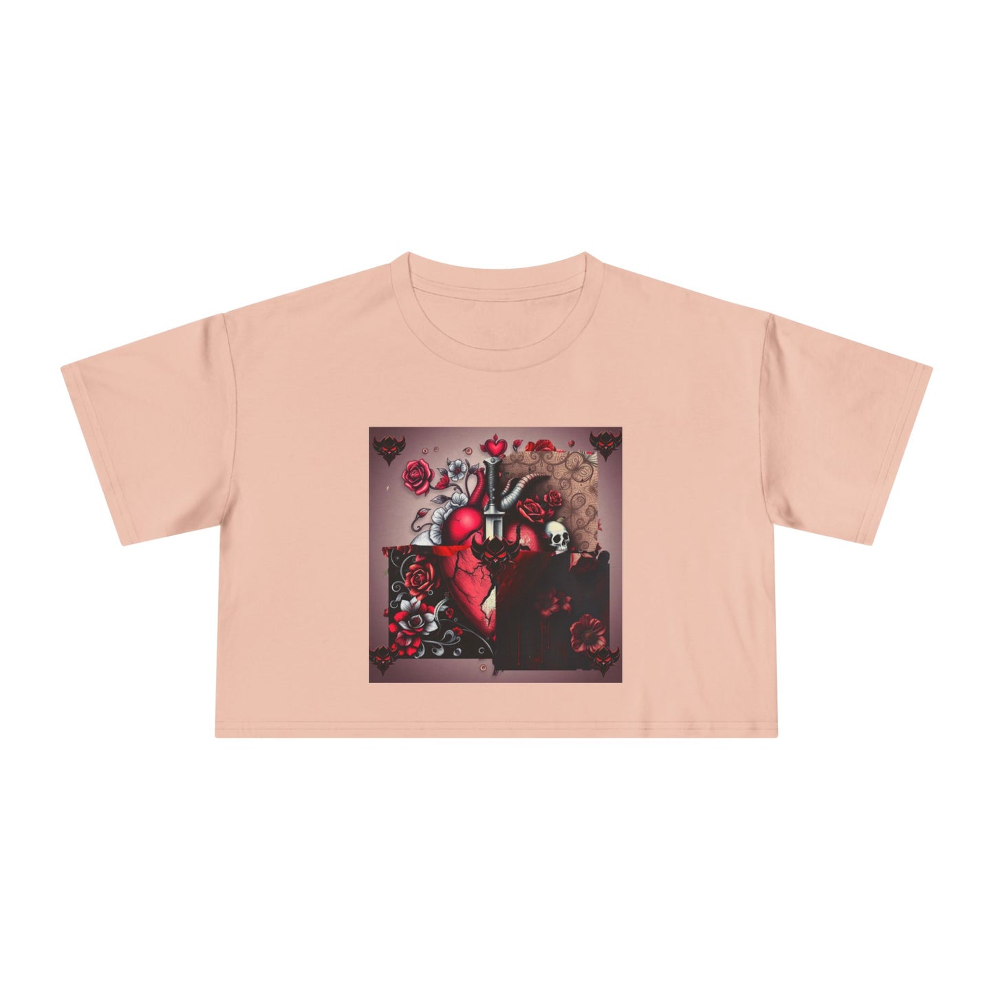 "Tangled Hearts" Bold Heart Floral Women's Crop Tee | Unique Graphic Tee for Casual Style