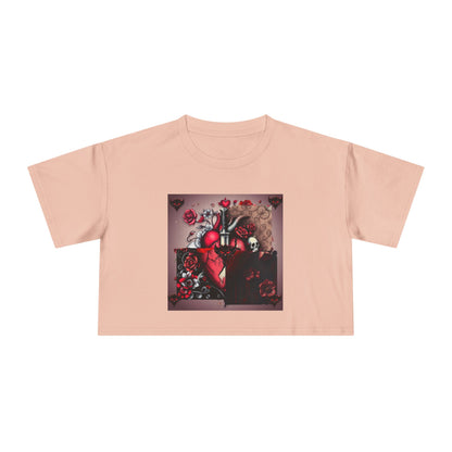 "Tangled Hearts" Bold Heart Floral Women's Crop Tee | Unique Graphic Tee for Casual Style