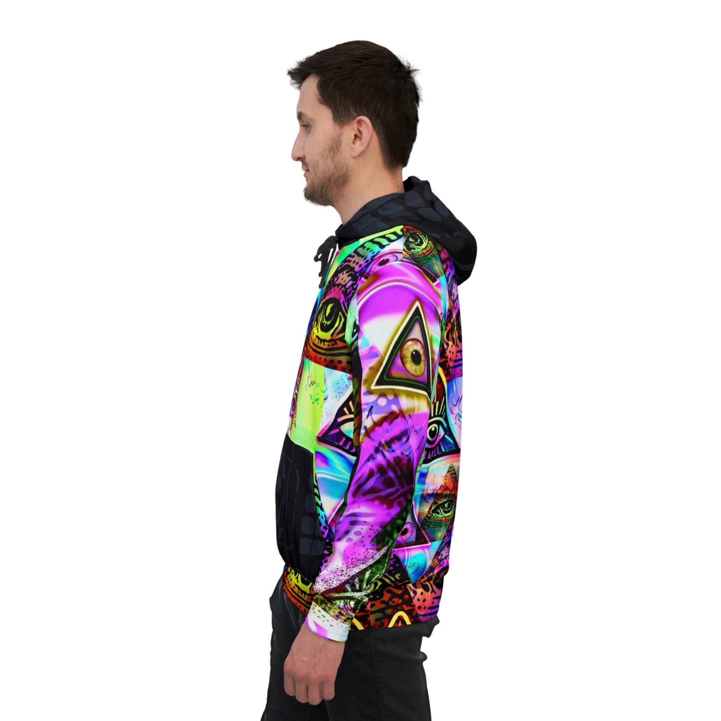 All-Over Print Illuminati Eye Hoodie — Psychedelic Neon Graphic Athletic Hoodie