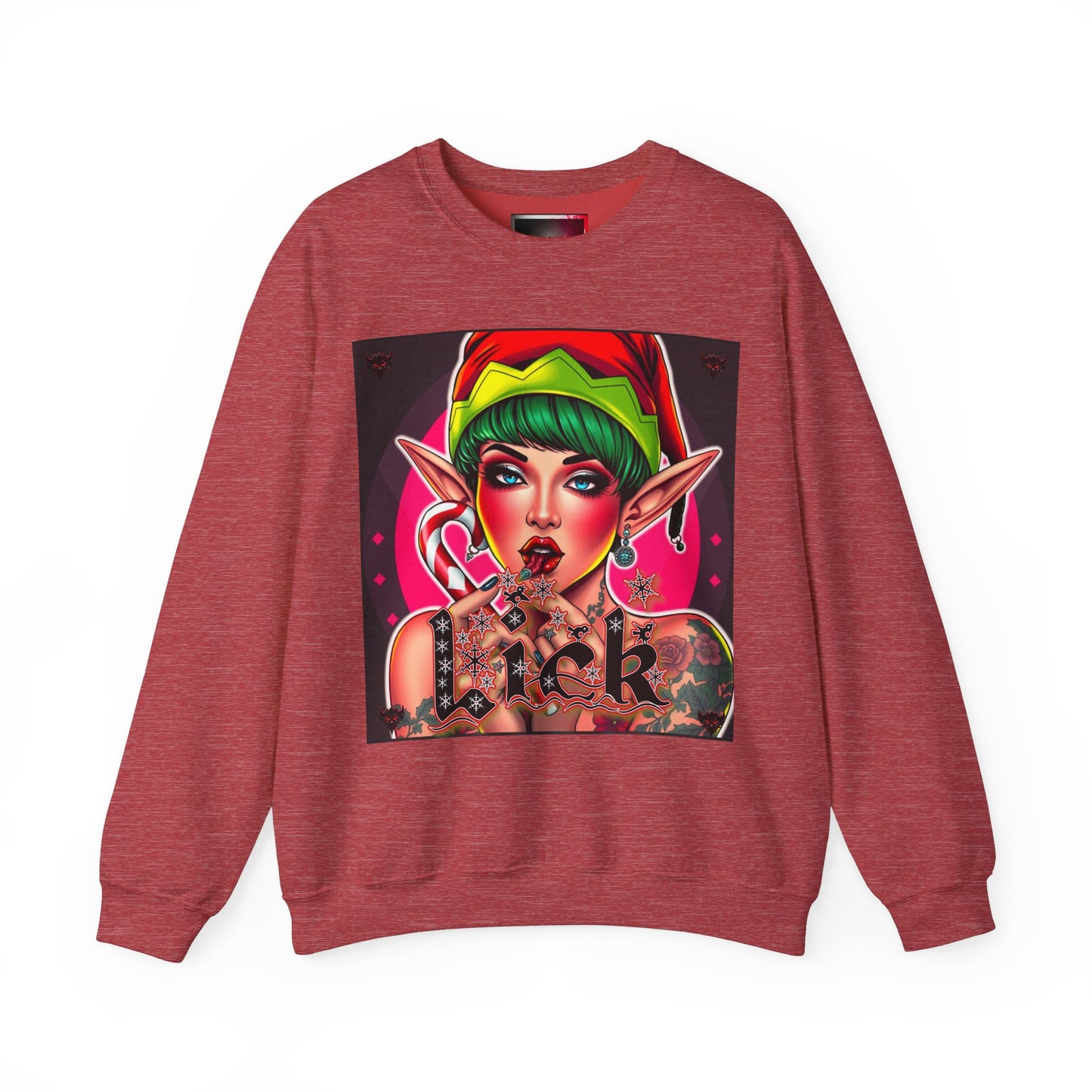"Lick" Enchanting Elf Graphic Crewneck Sweatshirt - Unisex Heavy Blend for Festive Vibes