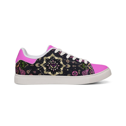 Men's Low-Top Leather Sneakers — Pink Kaleidoscope Floral Design