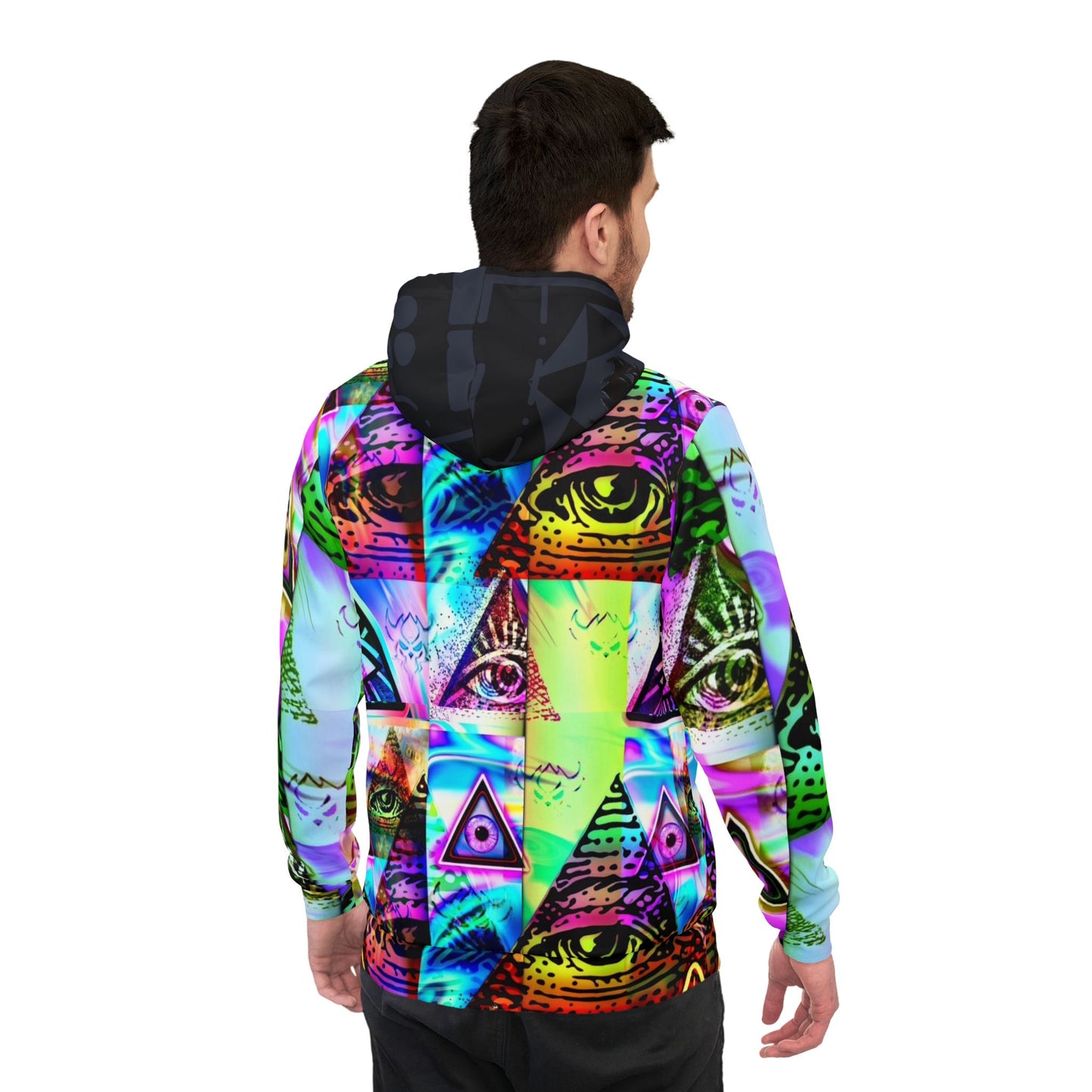All-Over Print Illuminati Eye Hoodie — Psychedelic Neon Graphic Athletic Hoodie