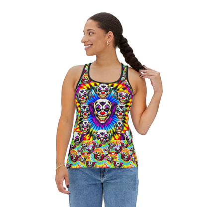 "Psycho Killer Clown" Colorful Women’s Tank Top with Skull Design, Vibrant Summer Top, Festival Wear, Casual Tee, Boho Chic Apparel