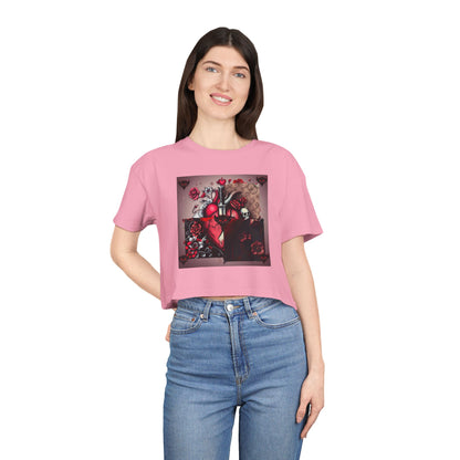 "Tangled Hearts" Bold Heart Floral Women's Crop Tee | Unique Graphic Tee for Casual Style