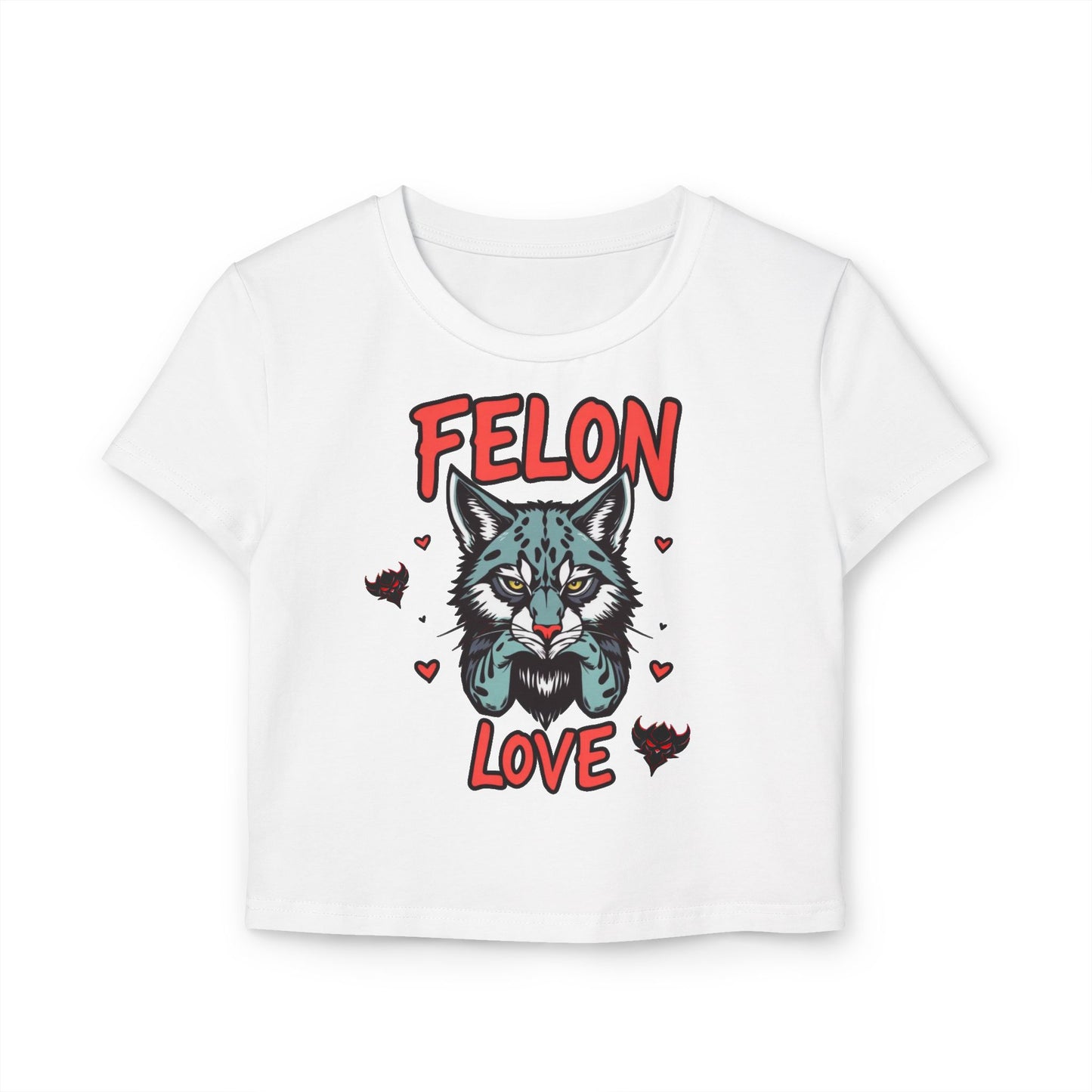Felon Love Women's Baby Tee, Cute Graphic Top, Trendy Casual Wear, Gift for Cat Lovers, Perfect for Fun Outings