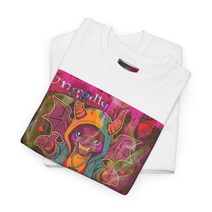 Psychedelic Skate Hoodie Kid Graphic Tee — "Ungodly Apparel Demon Mascot" Streetwear