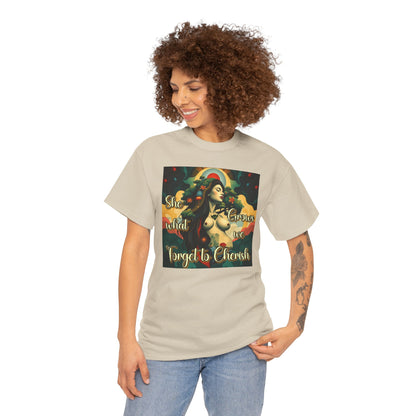 Inspirational Unisex Heavy Cotton Tee - "She Grows What We Forget to Cherish"