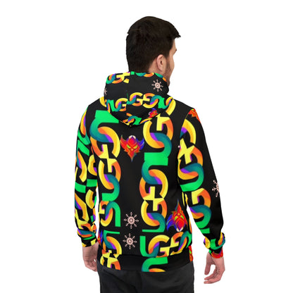 Ungodly Chain Pattern Athletic Hoodie — Neon Link Zip-Up