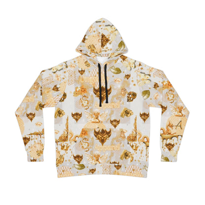 "Ungodly Gold" Gold Skull Pattern Athletic Hoodie – All-Over Print Streetwear