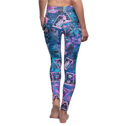 Mystic Tarot Photo Collage Leggings — Women's Vibrant Blue & Pink