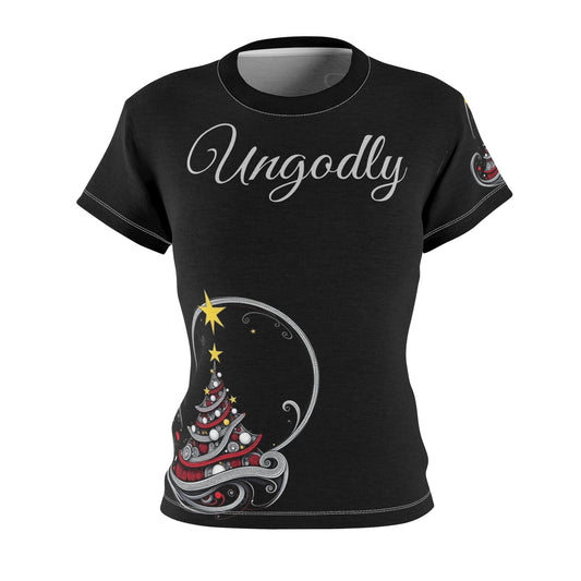 Ungodly Christmas Tee — Women's Black Holiday Cut & Sew Shirt